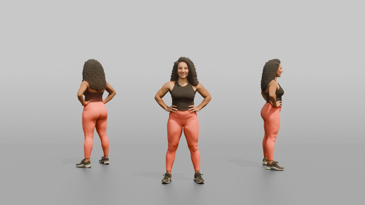 Physique Model Woman Standing With Hands On Hips, Chest Out, Confident Pose - 3D character model, view 1