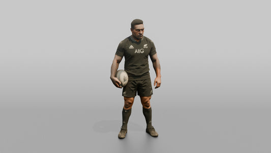 Maori Player Holding the Ball with a Menacing Stare - 3D character model, view 1