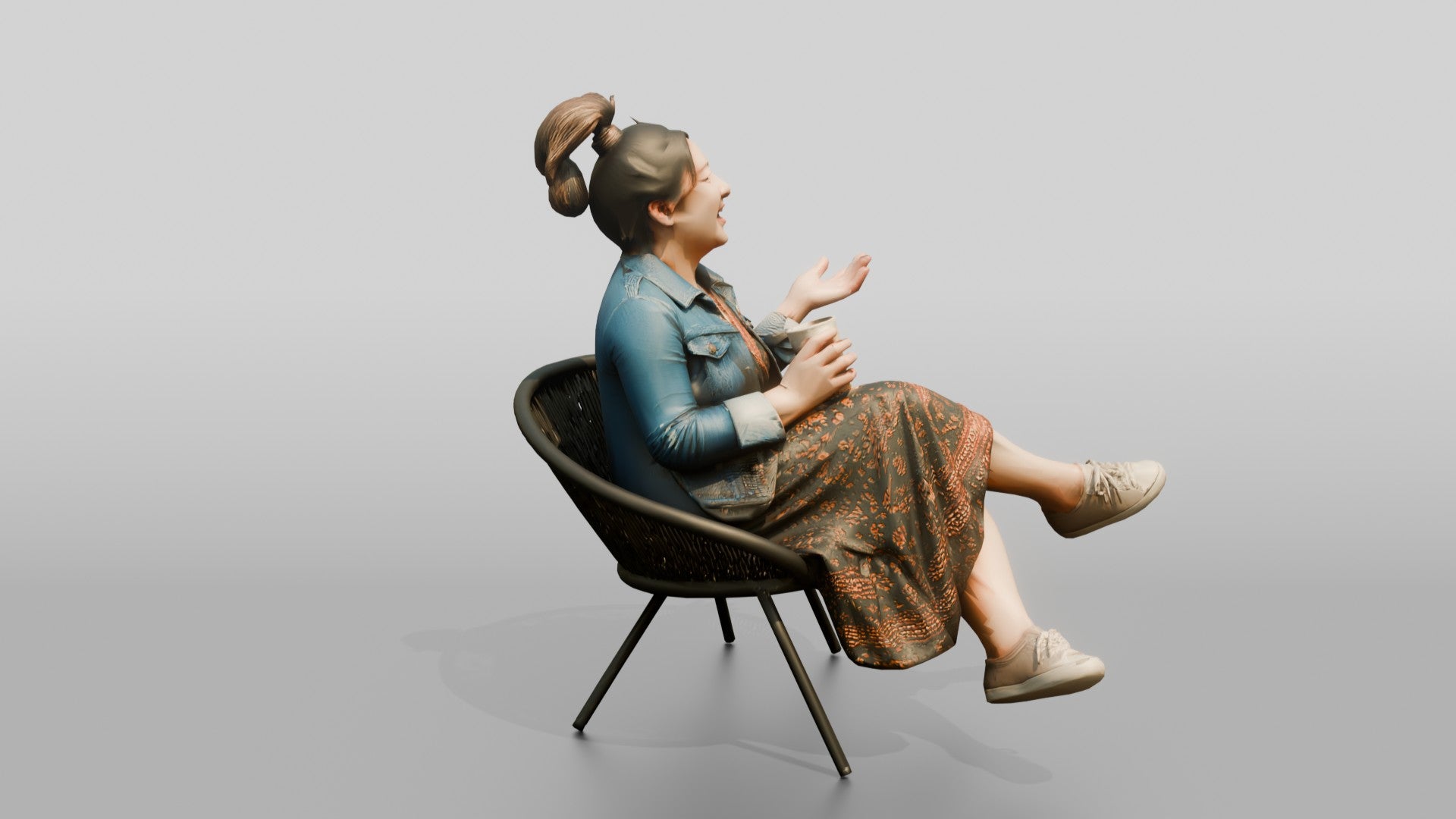 Chinese Woman Laughing While Seated with Coffee