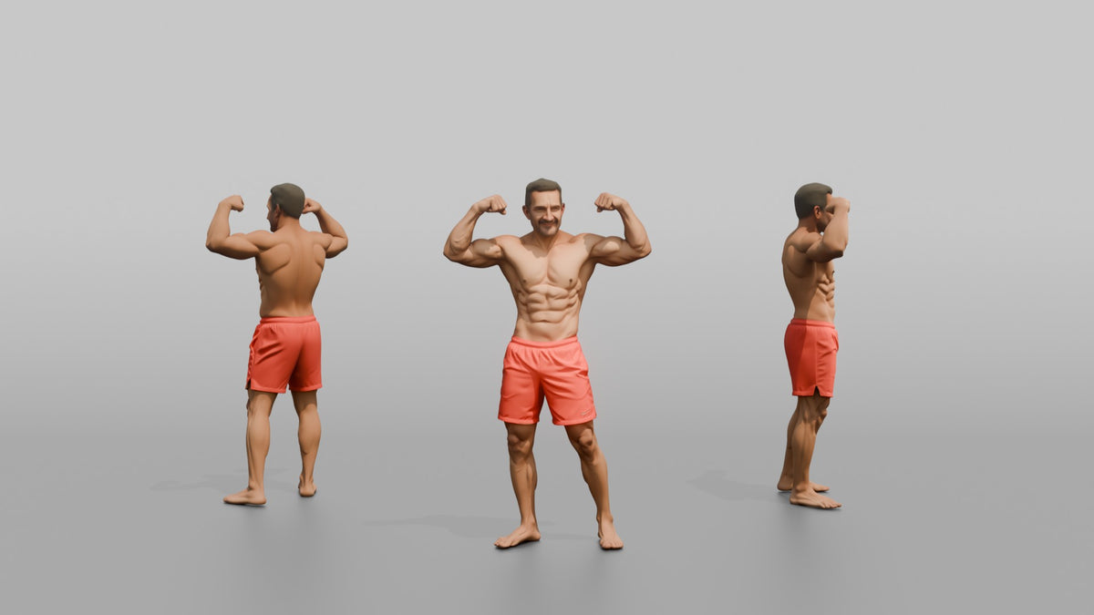 Physique Model Man Flexing Both Biceps In A Confident Double-bicep Pose - 3D character model, view 1