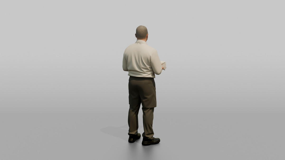 Server Woman Carrying A Stack Of Clean Folded Napkins - 3D character model, view 3