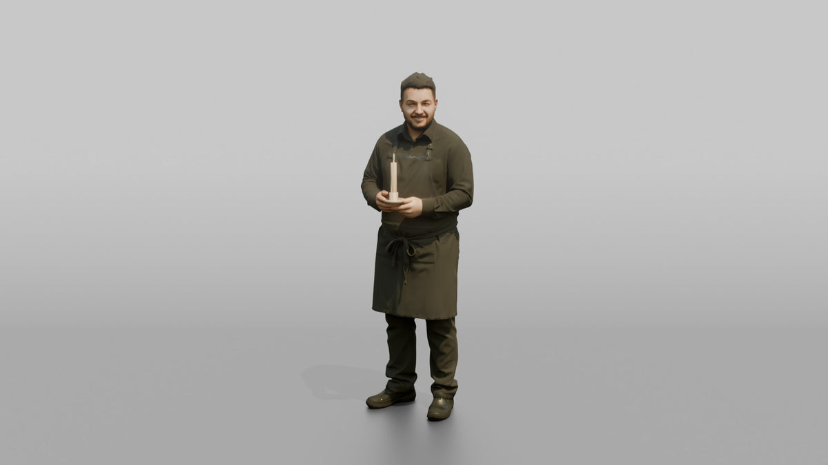 Server Woman Holding A Lit Candle For A Table Setting - 3D character model, view 5