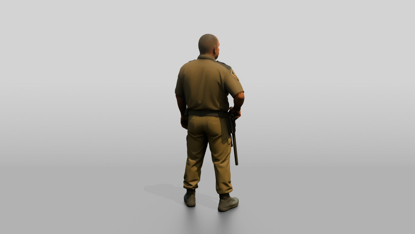 Latino Male Guard in a Khaki Guard Uniform