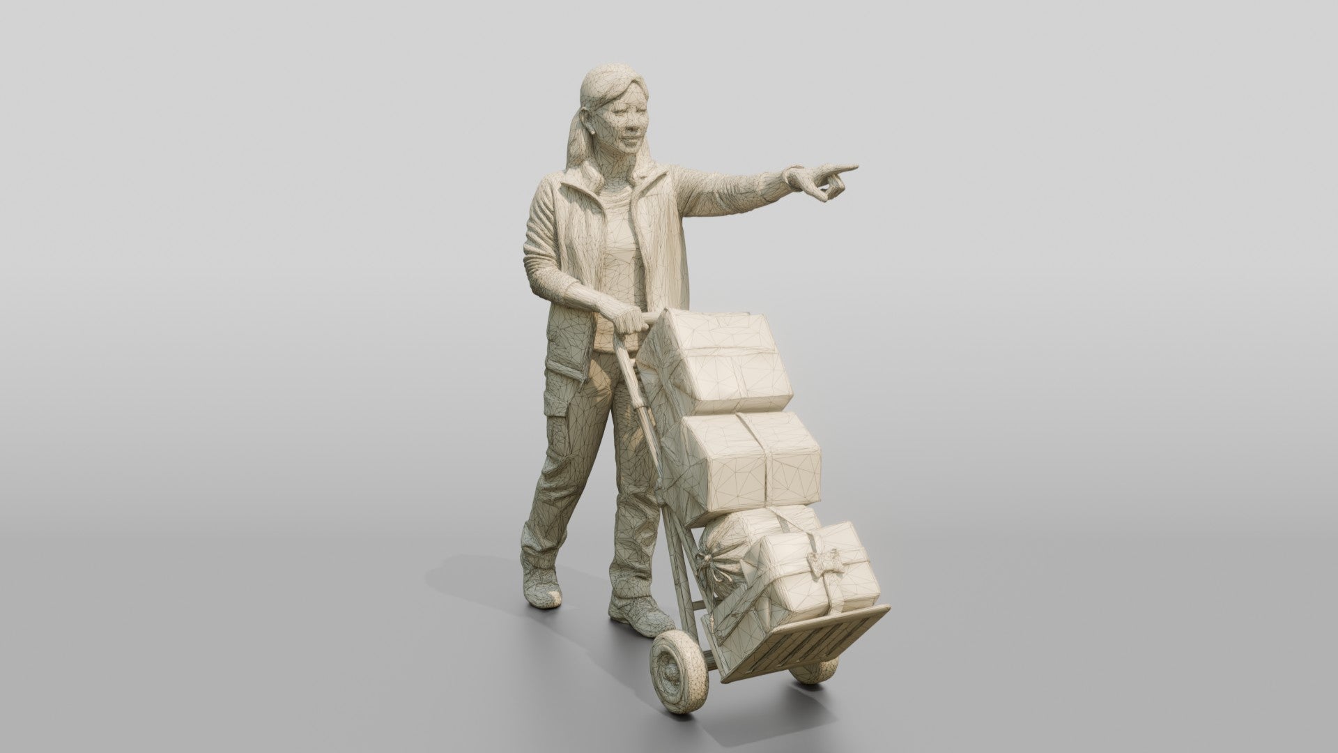 Woman Pushing Loaded Hand Truck