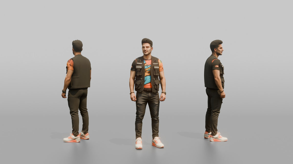Patron Man Wearing An Urban Streetwear Vest Over A Bright Graphic Tee - 3D character model, view 1