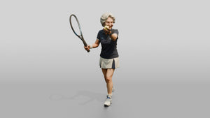 Senior Female Tennis Player Preparing to Serve - 3D character model, view 1