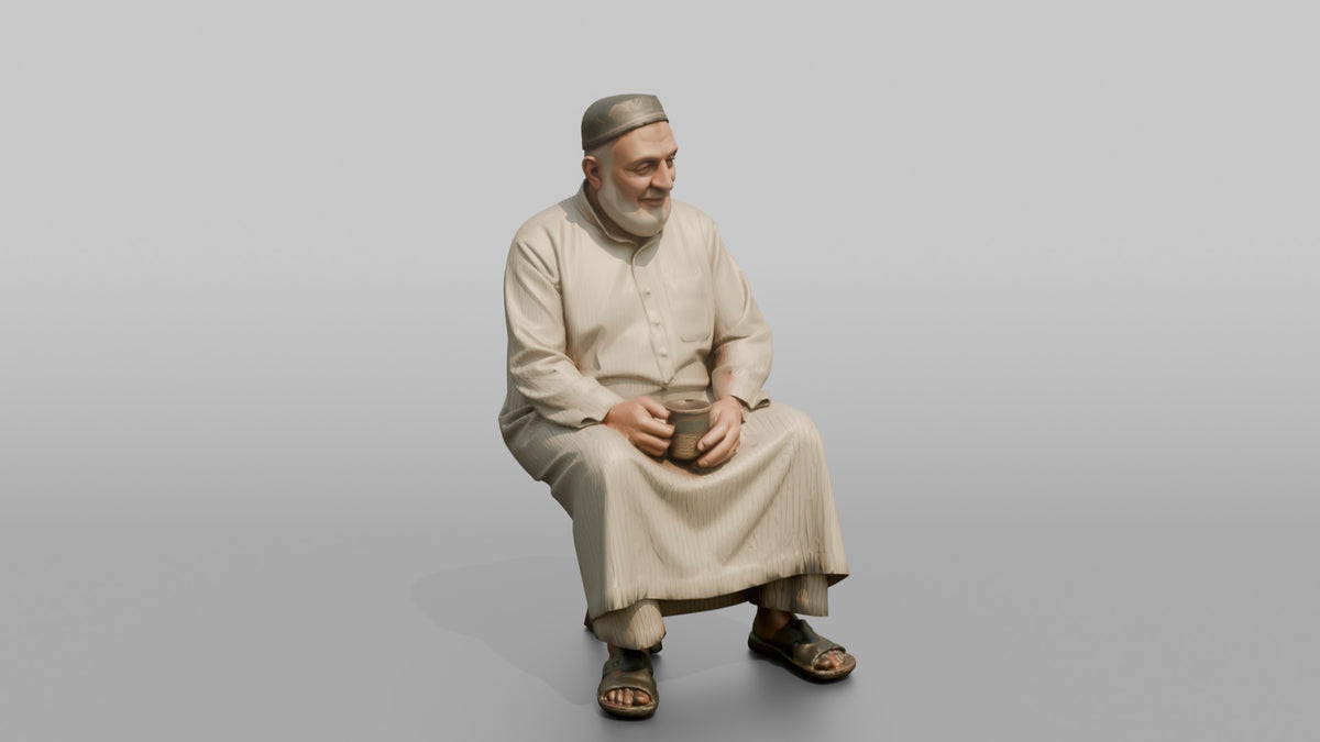Grandfather Holding A Coffee Mug With Both Hands - 3D character model