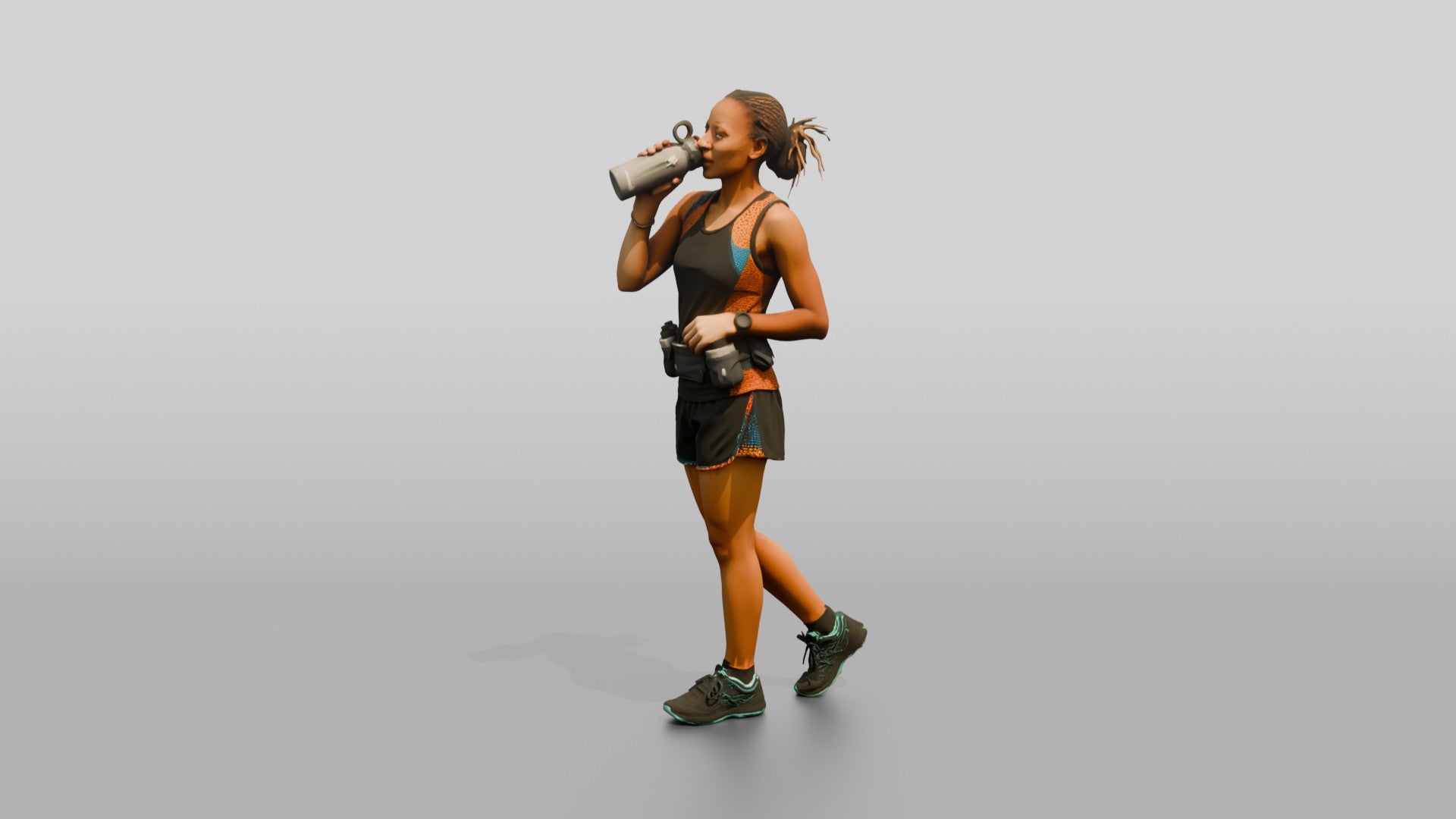 African Woman Runner Drinking Water