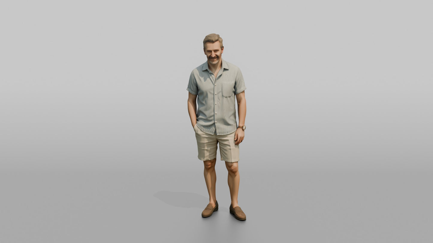 British Man Standing in a Striped Linen Shirt