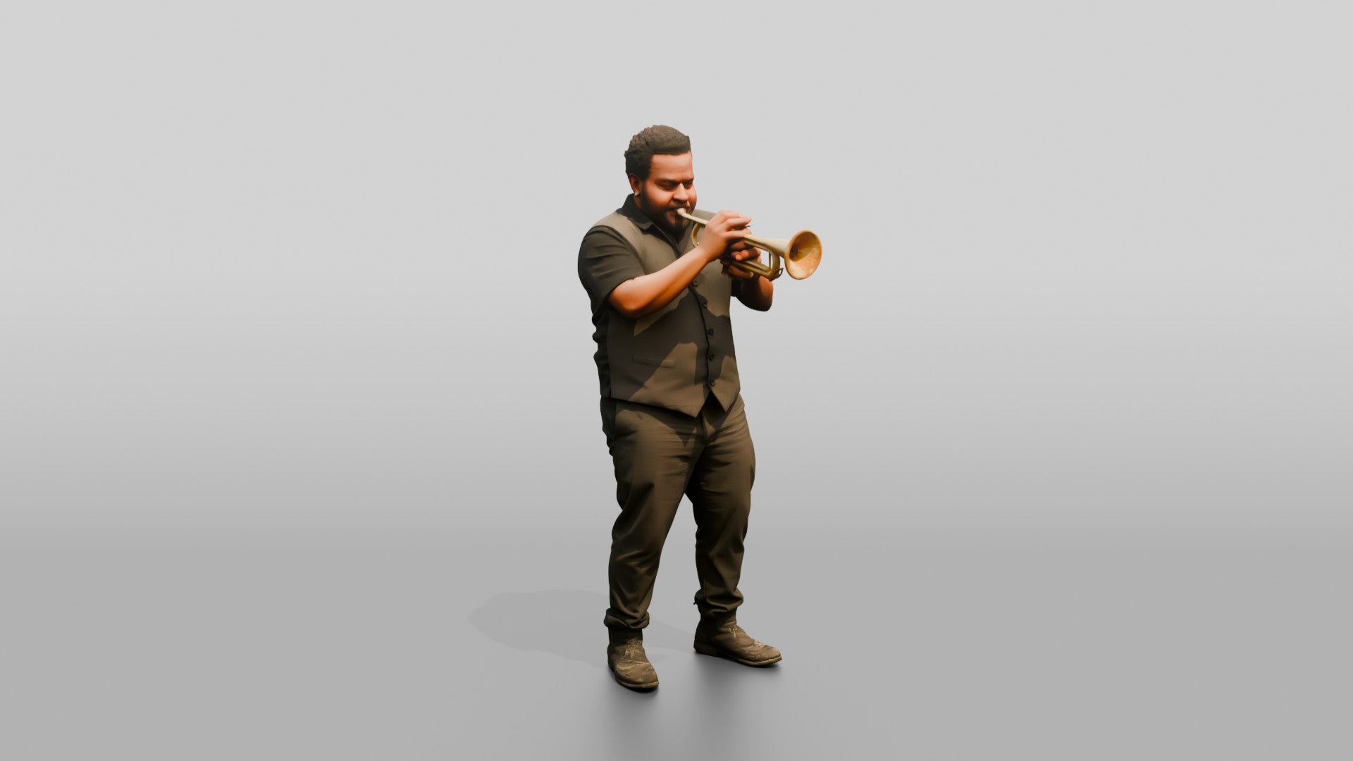 Jazz Trumpeter Playing Gold Trumpet