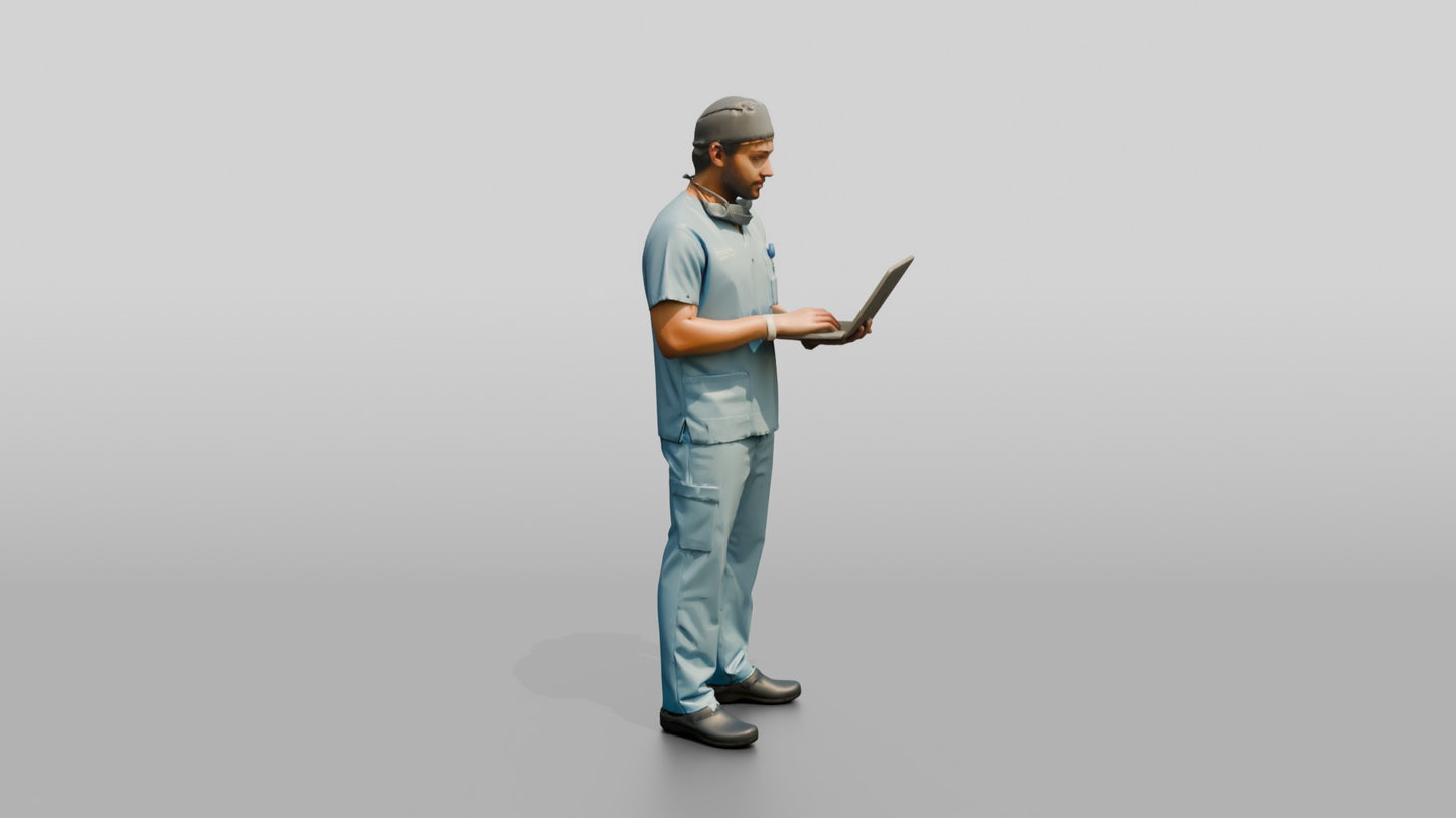 Young Mixed-Race Man Doctor with Laptop