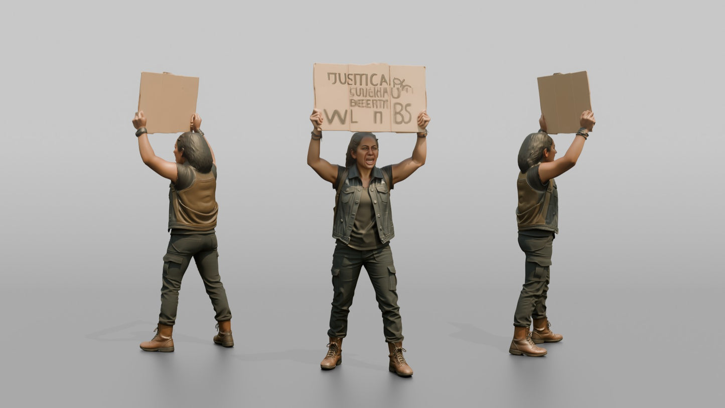 Protester Woman Holding Up a Cardboard Sign