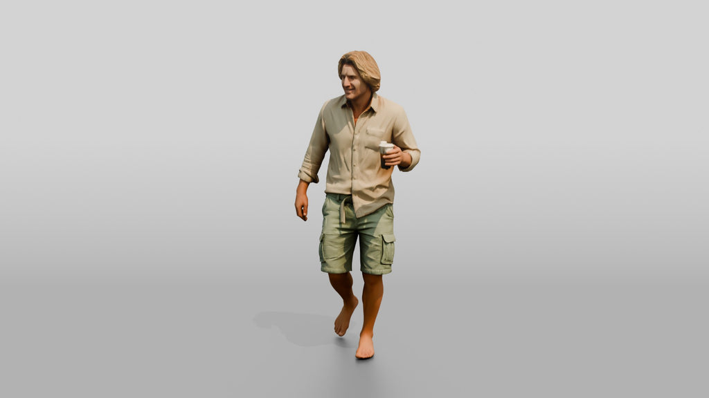 Man with a Drink in Linen Shorts