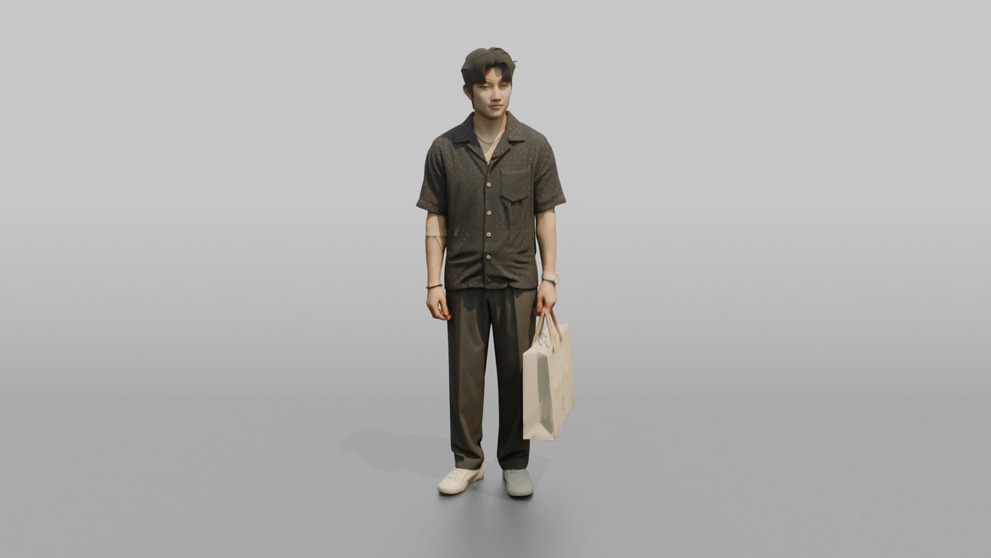 Vacationer Wearing Relaxed Camp Collar Shirt And Trousers