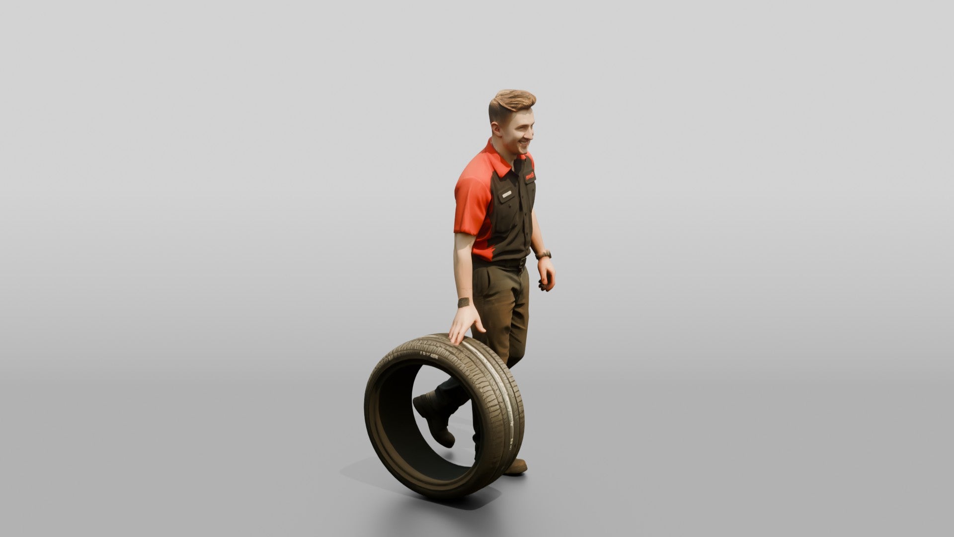 Mechanic Rolling a Performance Tire