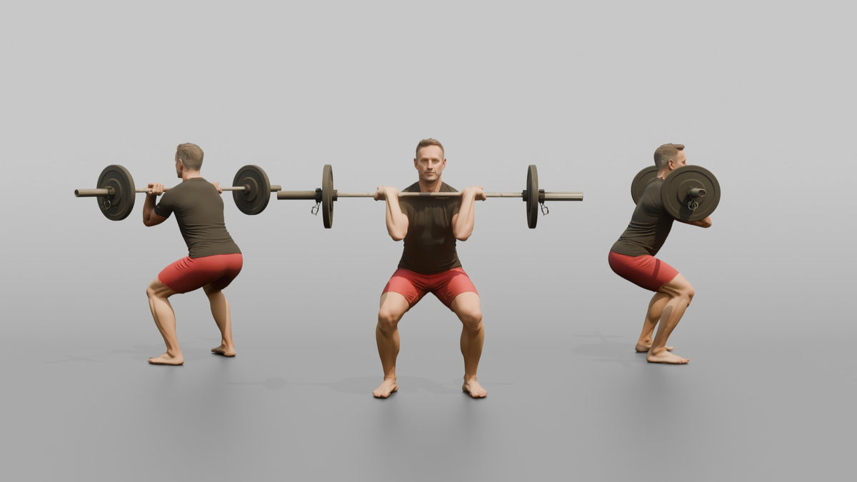 Weightlifter Man Holding A Barbell At Chest Height For A Front Squat - 3D character model, view 1
