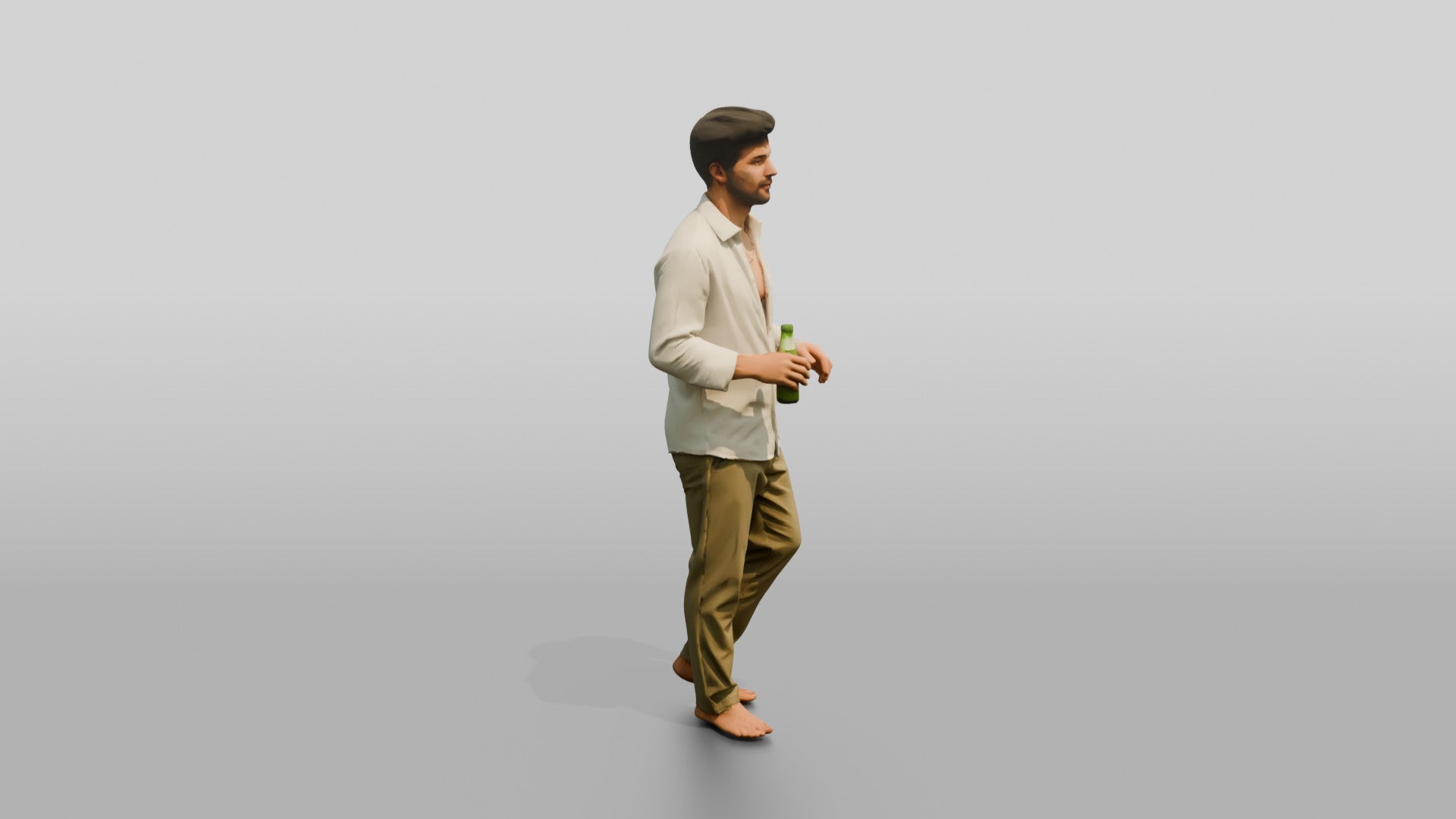Man Holding a Bottle in White Linen