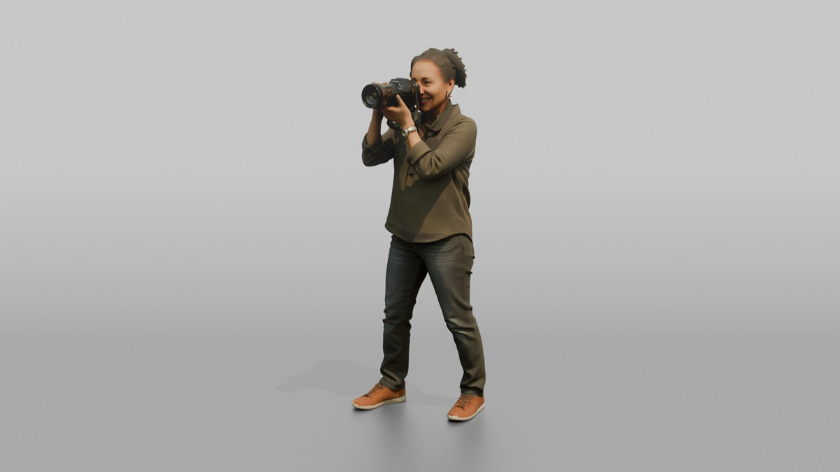 Mother Holding A Camera Up, Framing A Shot - 3D character model, view 4