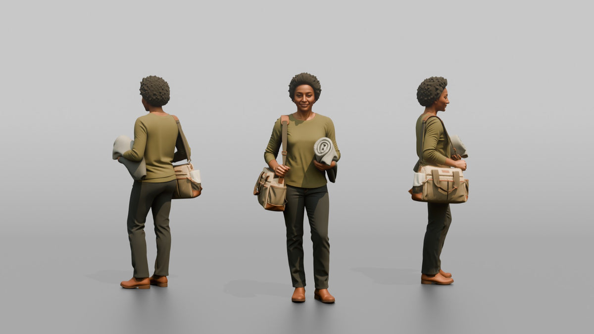 Mother Carrying A Diaper Bag Over One Shoulder - 3D character model, view 1