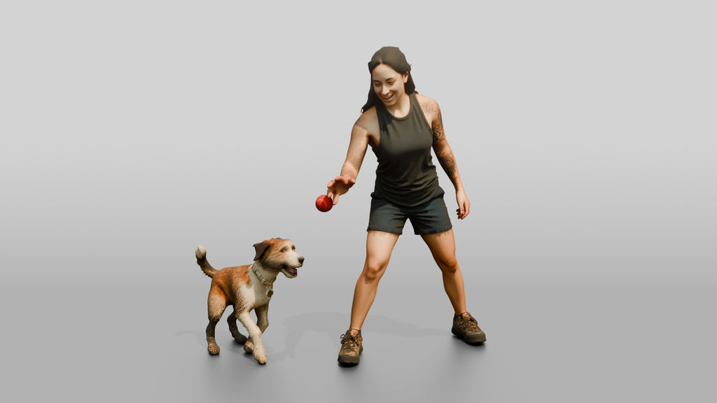 Homeless Woman Tossing a Ball for a Stray Dog
