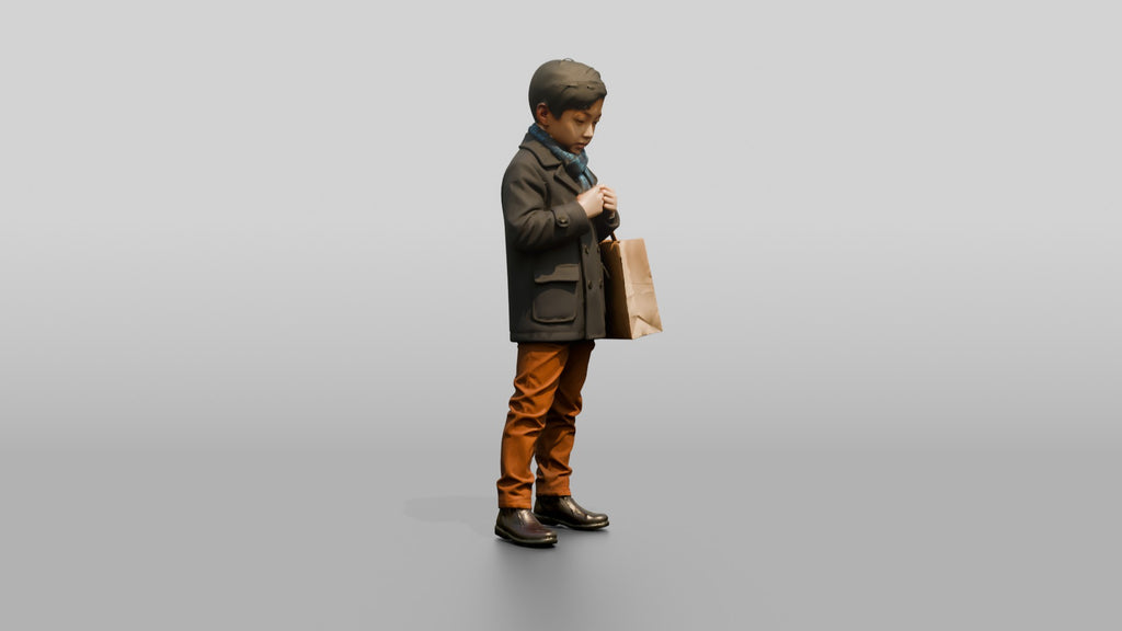 Boy Buttoning His Winter Coat