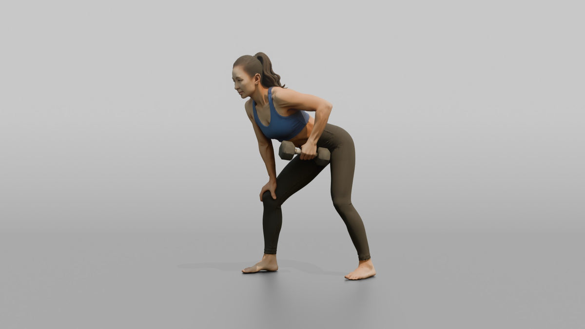 Weightlifter Woman Performing A Bent-over Dumbbell Row - 3D character model, view 4