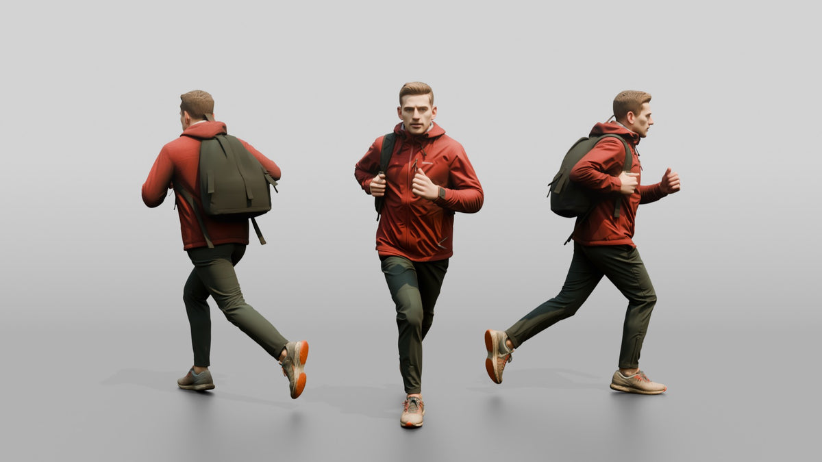 White Man Running for the Bus in Red Jacket - 3D character model