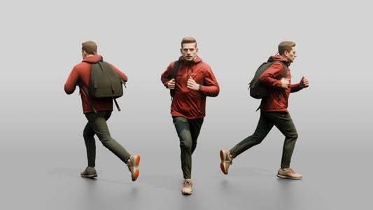 White Man Running for the Bus in Red Jacket