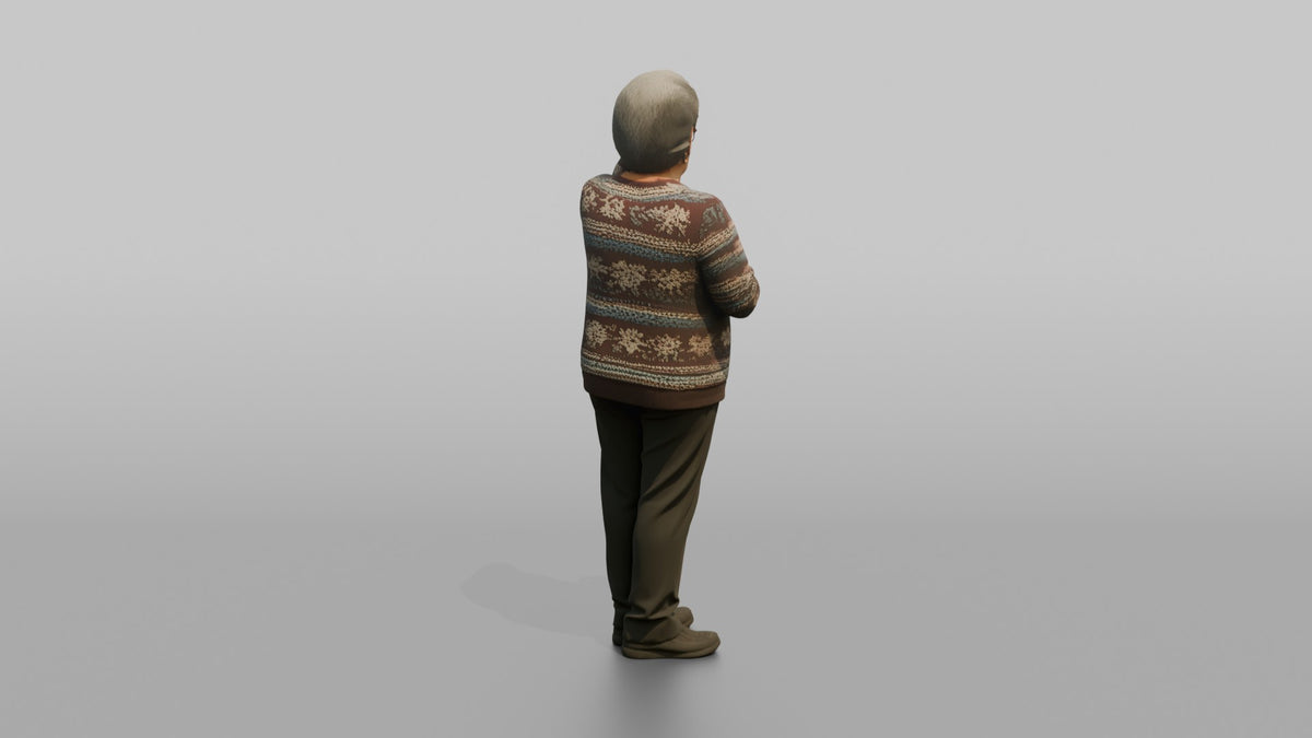 Grandmother Adjusting Her Reading Glasses - 3D character model, view 3