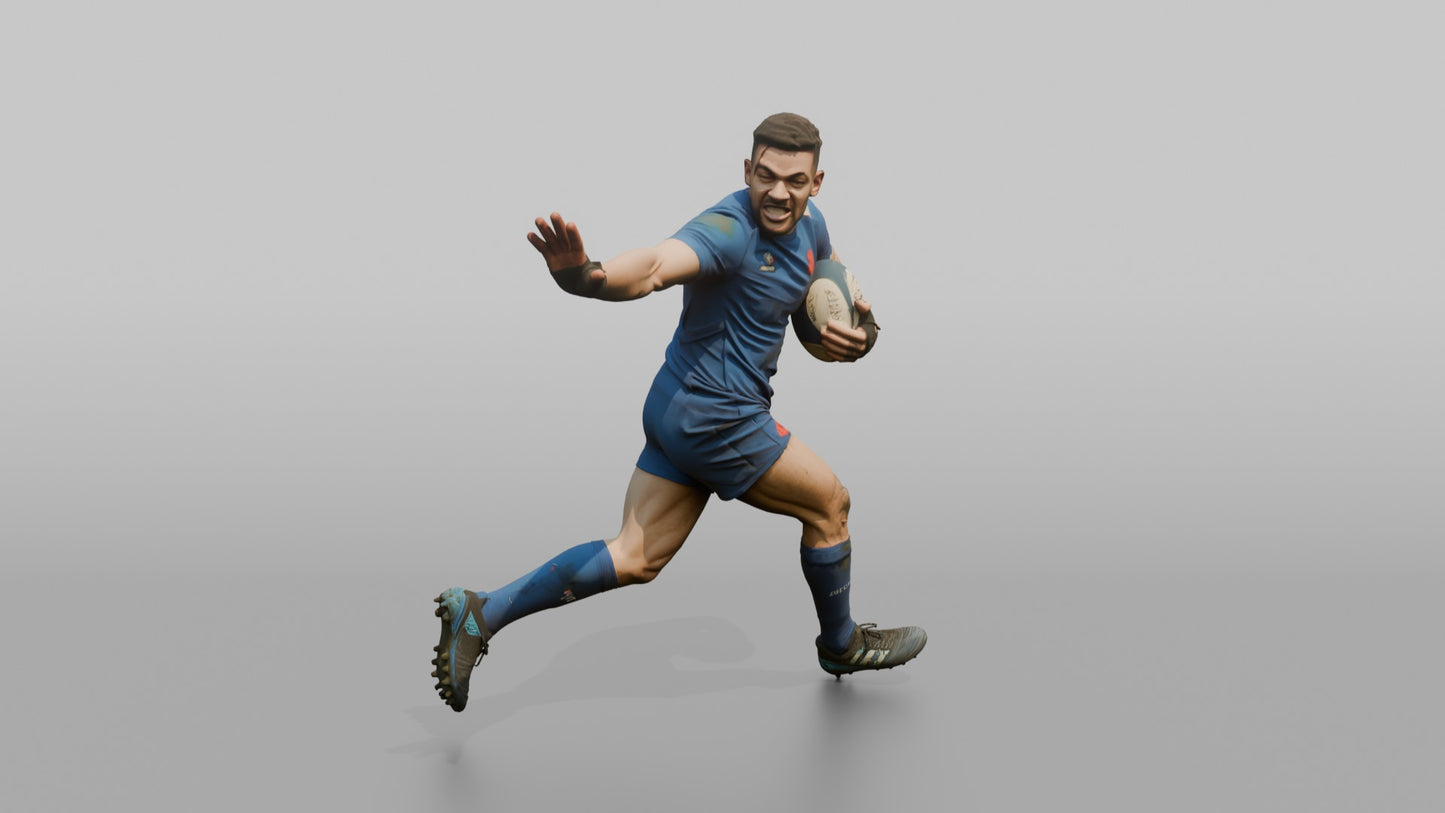French Winger Fending Off a Tackle