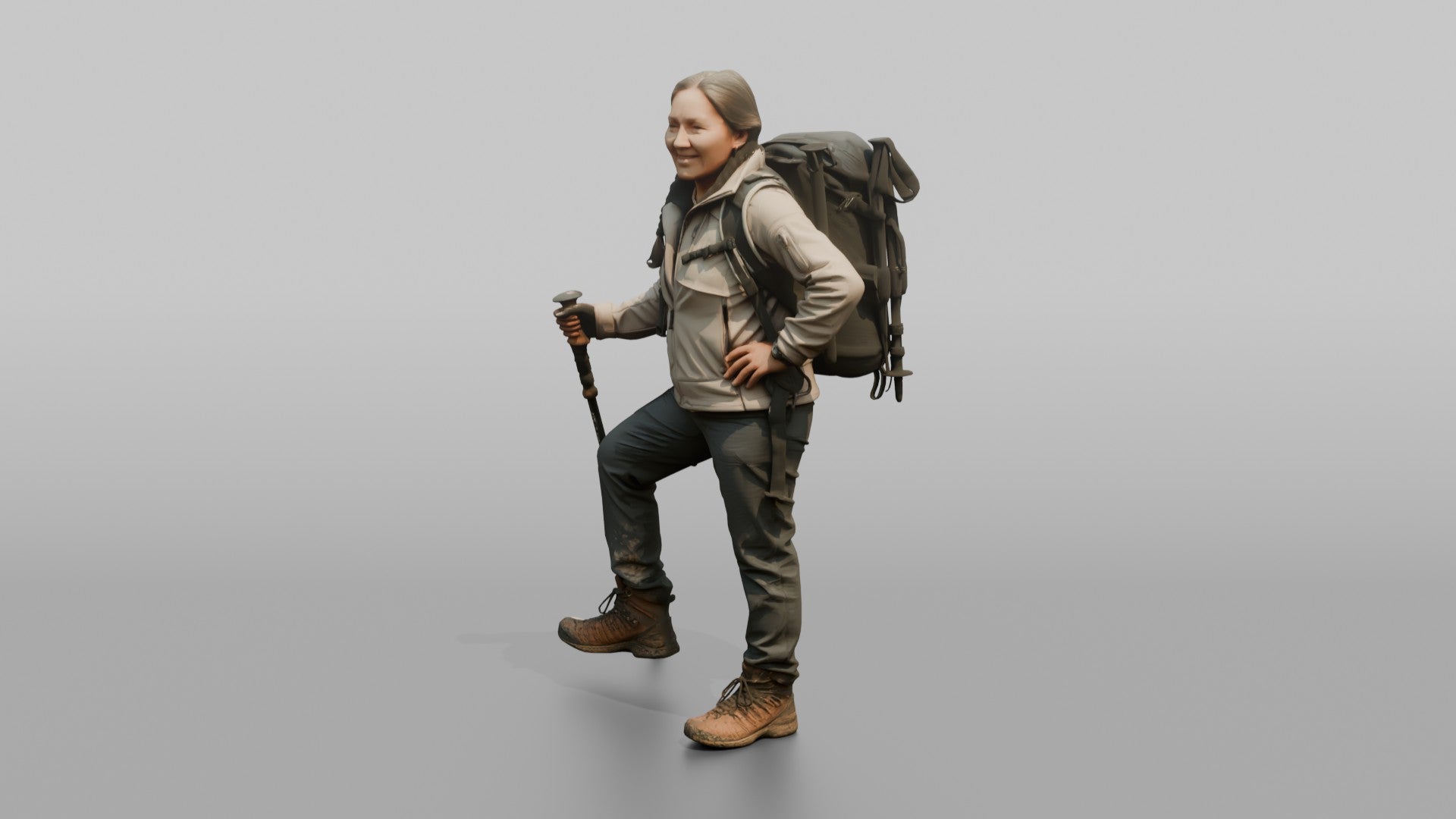 Trekker Standing with One Foot on a Ledge