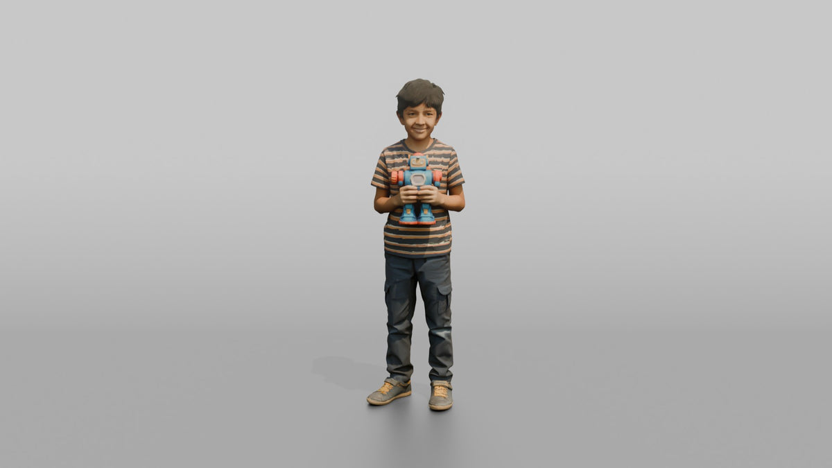 Son Holding A Toy Robot With Both Hands - 3D character model, view 5