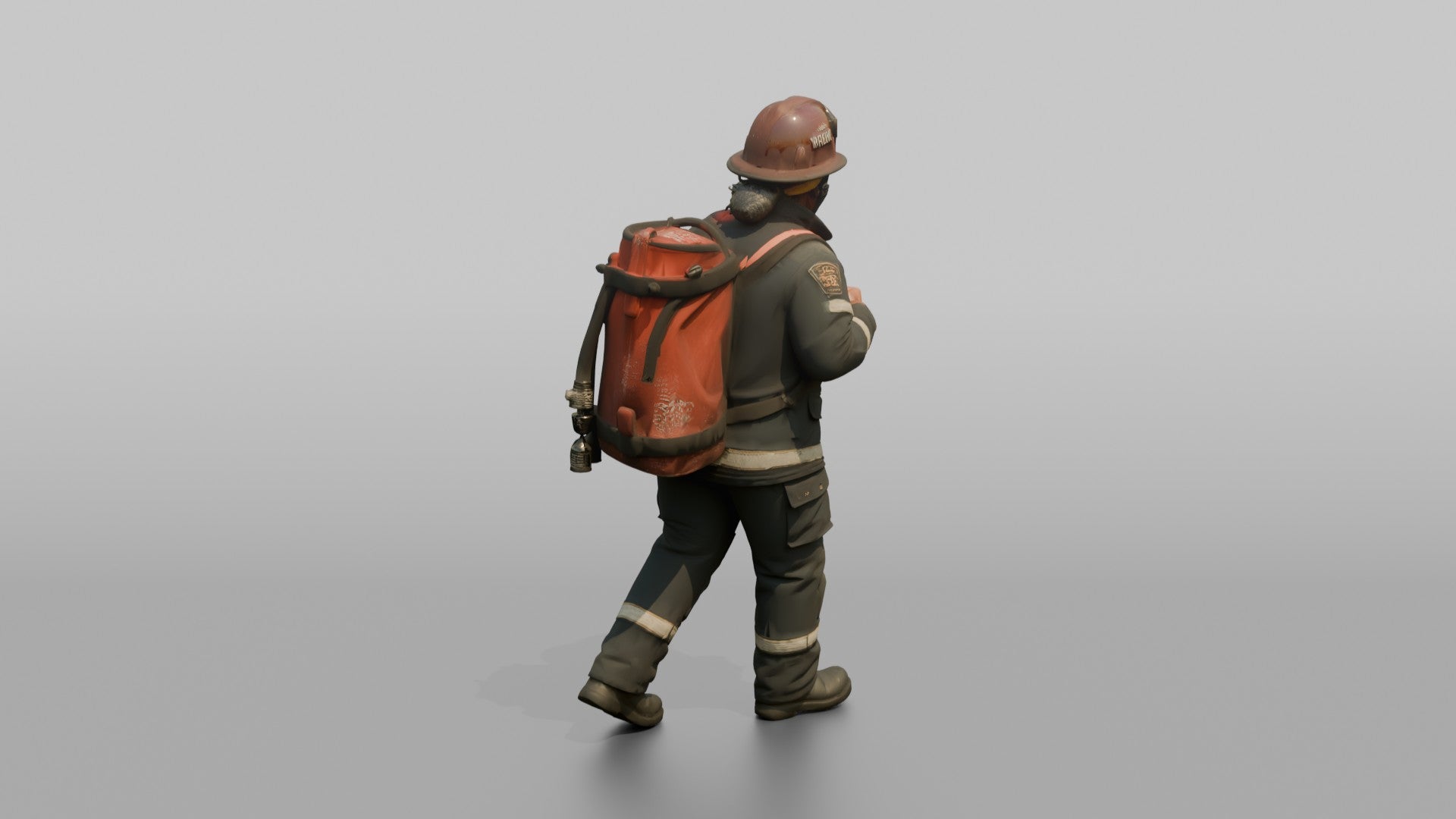 Firefighter Woman Carrying a Large Water Pump Bag