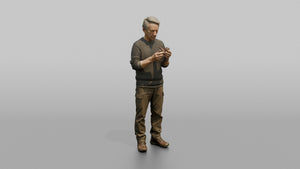Grandfather Holding A Pipe, Examining It Thoughtfully - 3D character model
