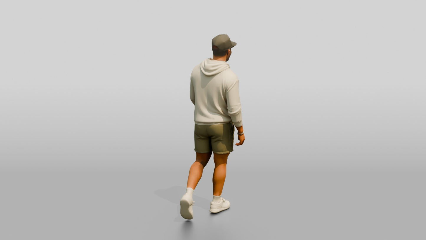 Latino Man Striding on the Boardwalk in Terry Hoodie