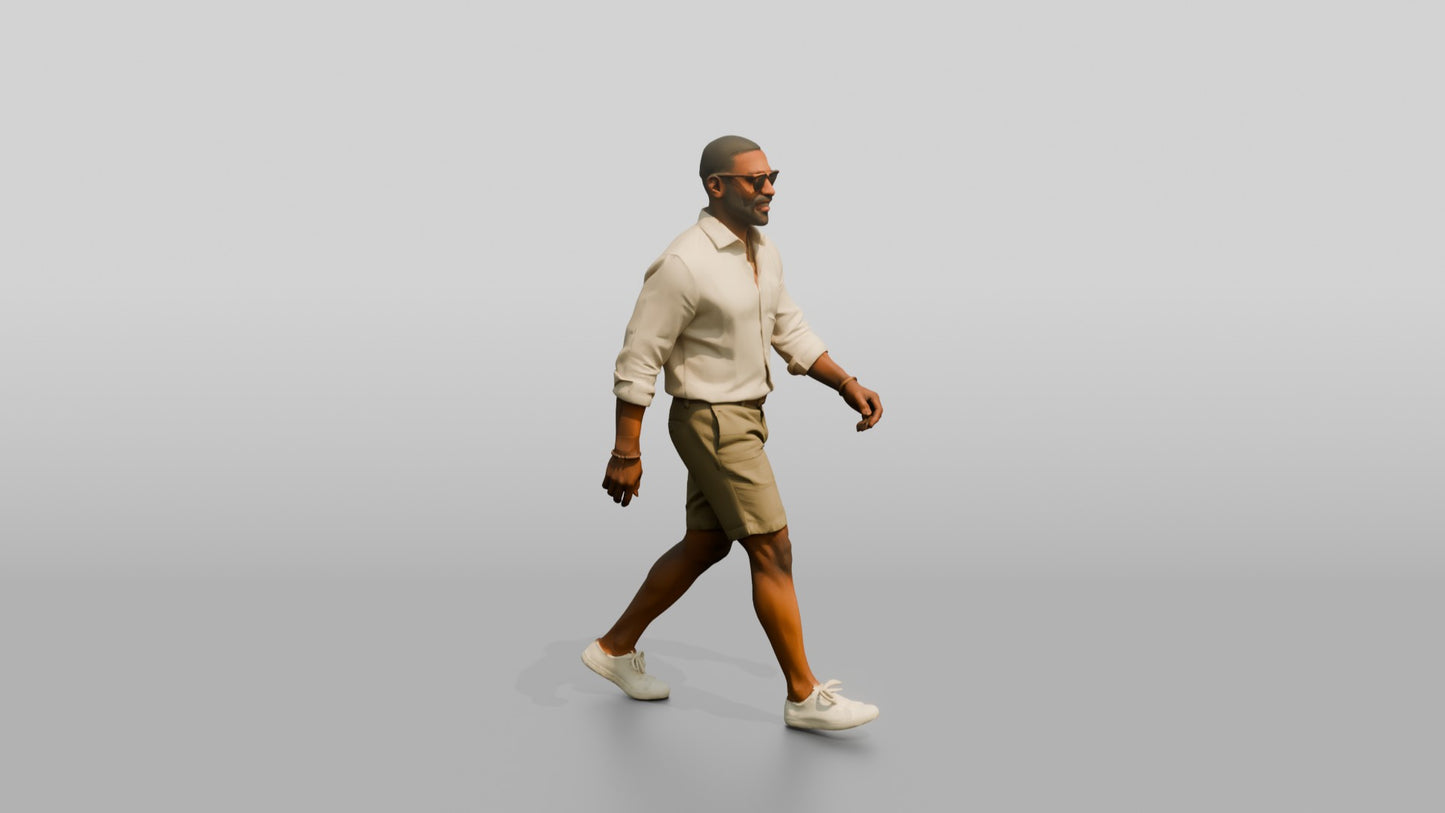 African-American Gentleman Walking the Boardwalk in Linen Shirt