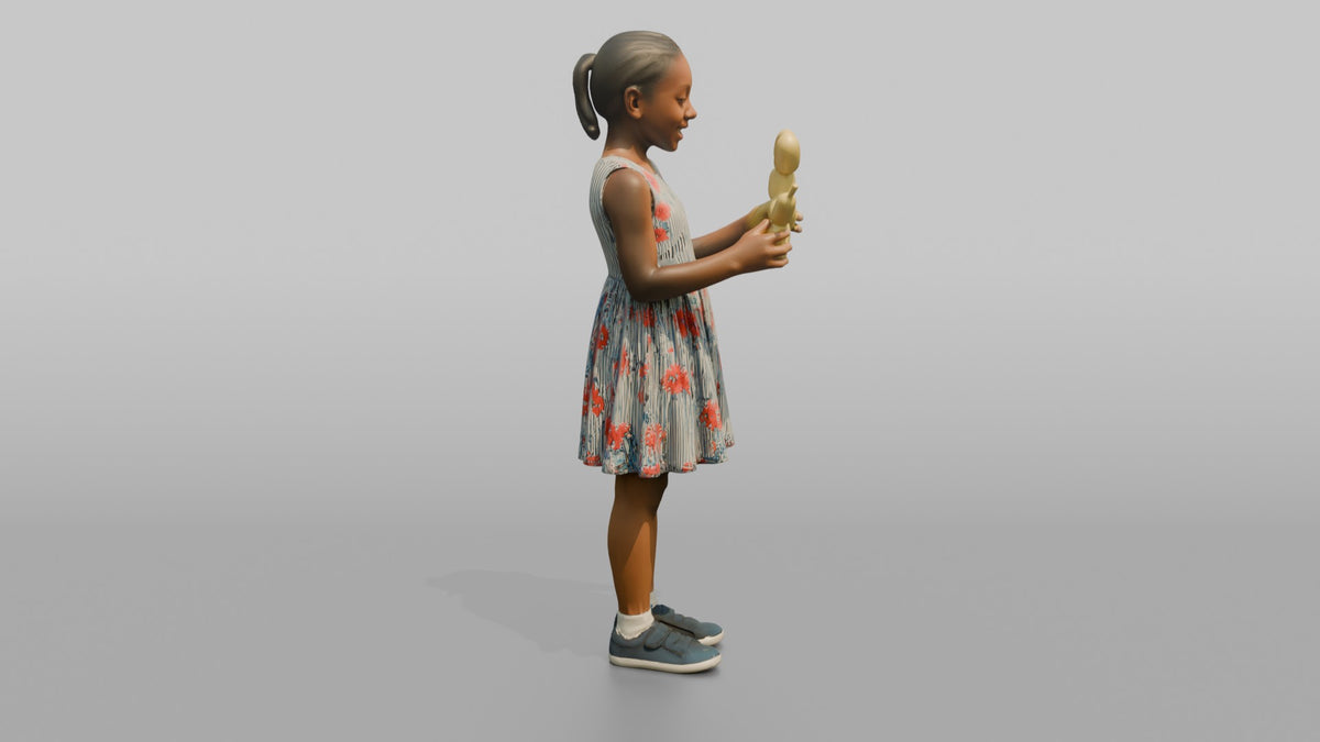 Daughter Holding A Balloon Animal With Both Hands - 3D character model, view 2
