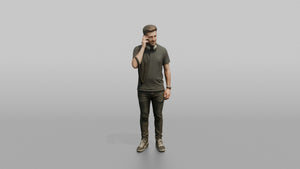 Club DJ Man Holding A Pair Of Headphones Up To One Ear - 3D character model