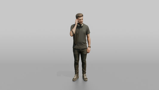 Club DJ Man Holding A Pair Of Headphones Up To One Ear - 3D character model
