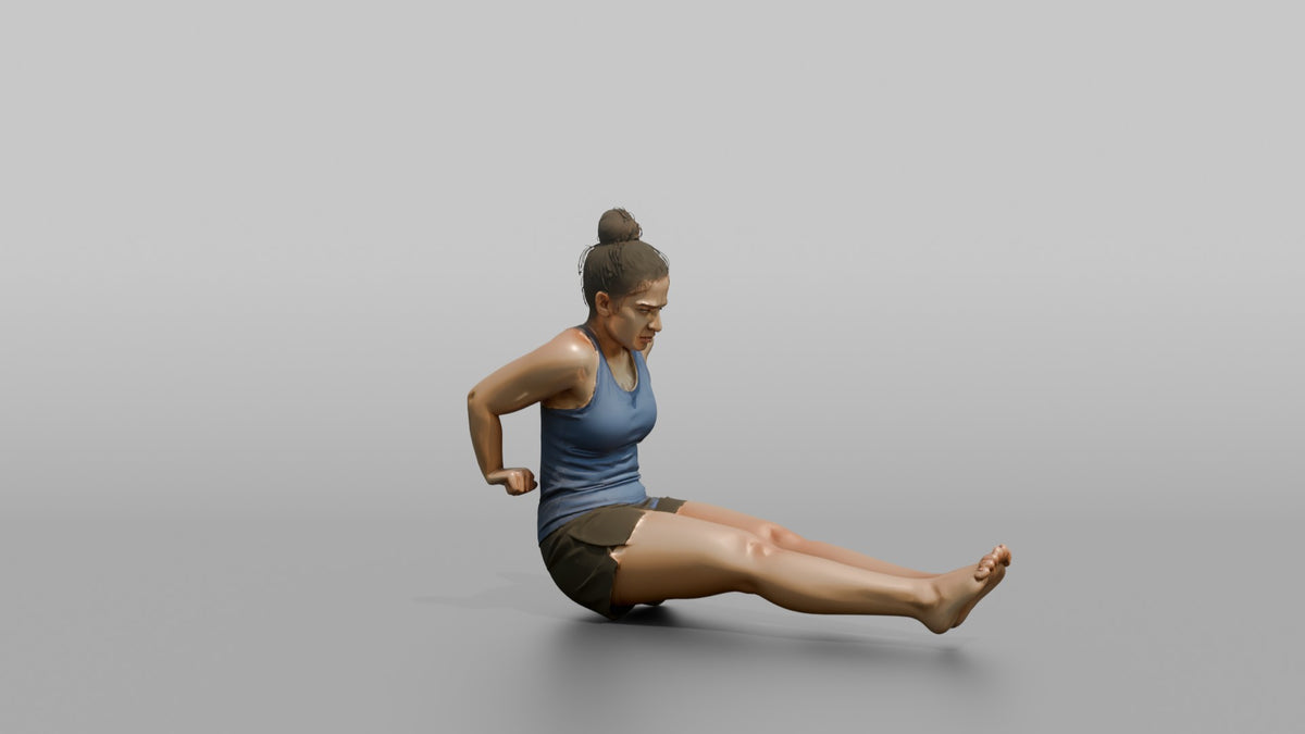 Bodyweight Athlete Woman Mid-rep Of A Tricep Dip - 3D character model, view 3