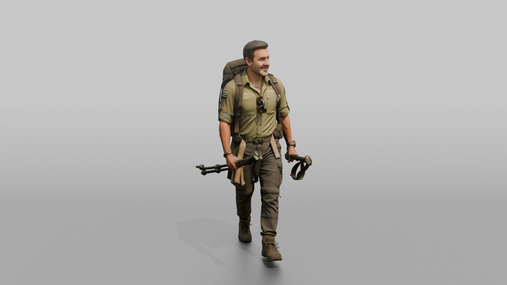 Trekker Carrying Trekking Poles While Walking