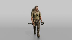 Trekker Carrying Trekking Poles While Walking - 3D character model, view 1
