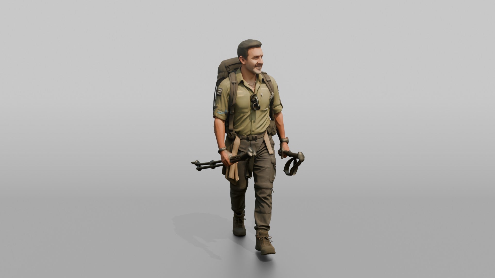 Trekker Carrying Trekking Poles While Walking