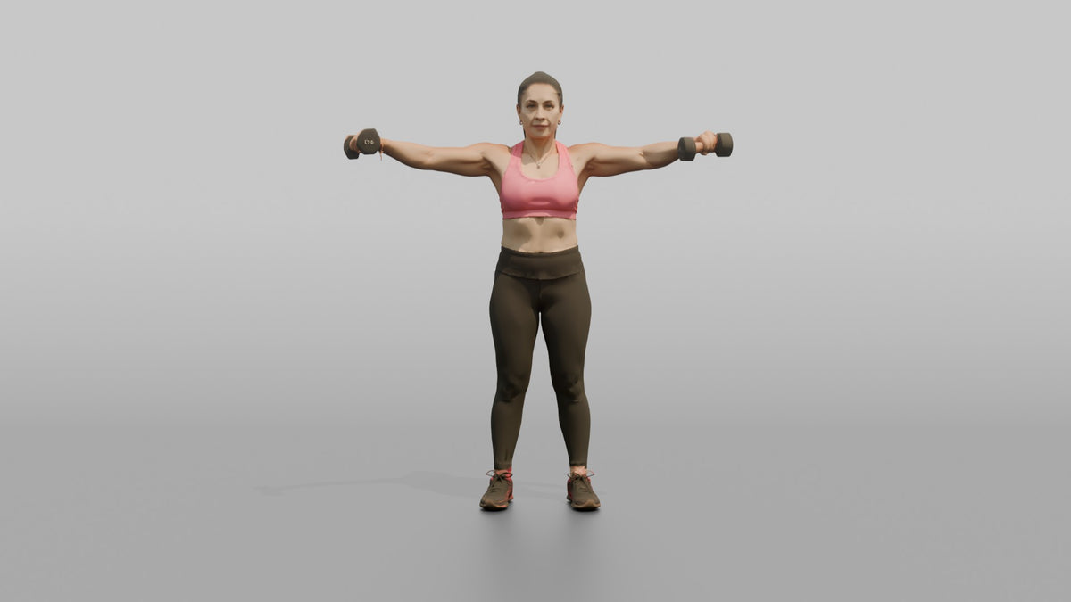 Weightlifter Woman Doing A Dumbbell Lateral Raise - 3D character model, view 5