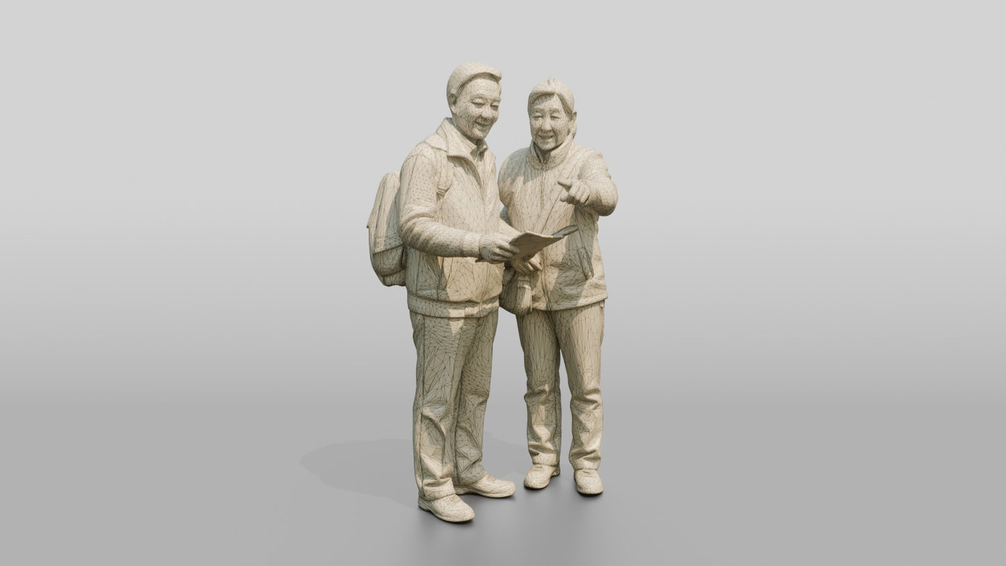 Elderly Couple Pointing at Landmark