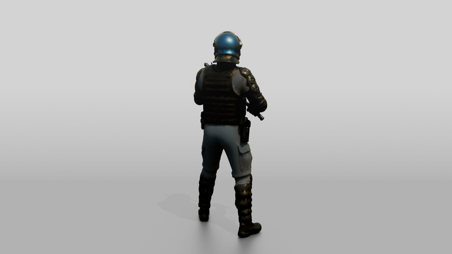 Riot Police Officer with Arm Raised