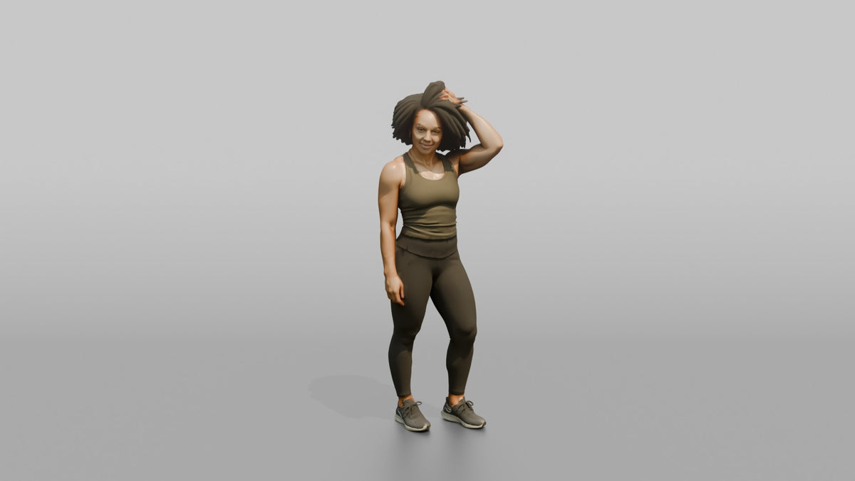 Physique Model Woman Standing With One Hand Through The Hair, Confident Pose - 3D character model, view 5