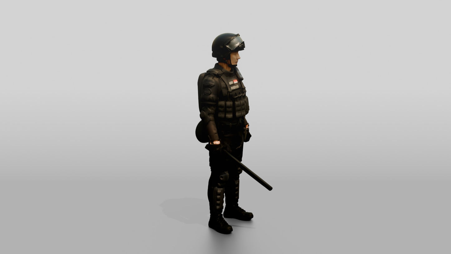 Riot Police Officer Standing in Gear