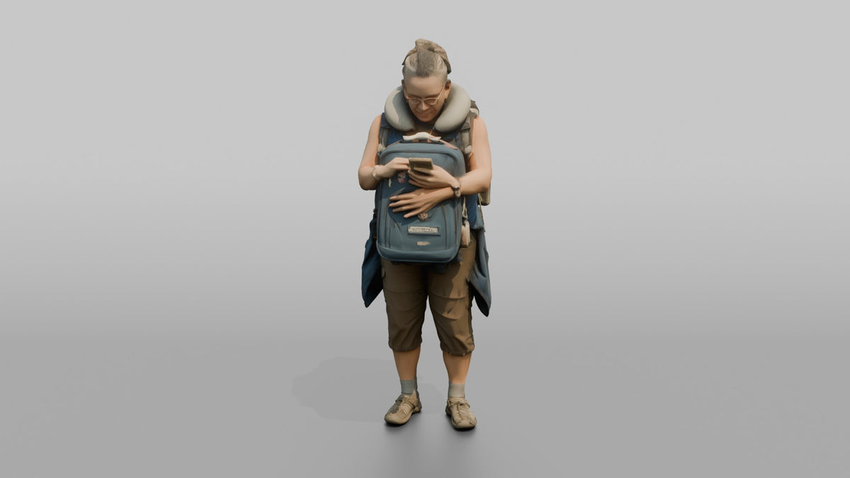 Traveler Hugging Her Carry-On Bag - 3D character model, view 4