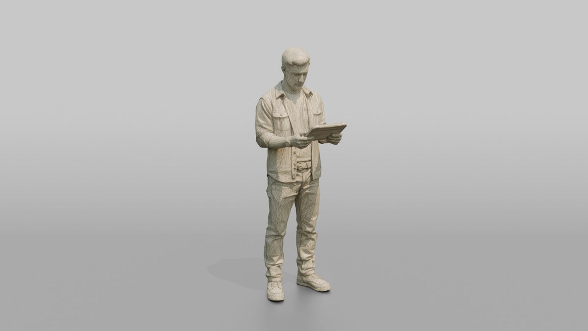 Farmer Holding Digital Tablet To Inspect Crop Health - wireframe topology preview